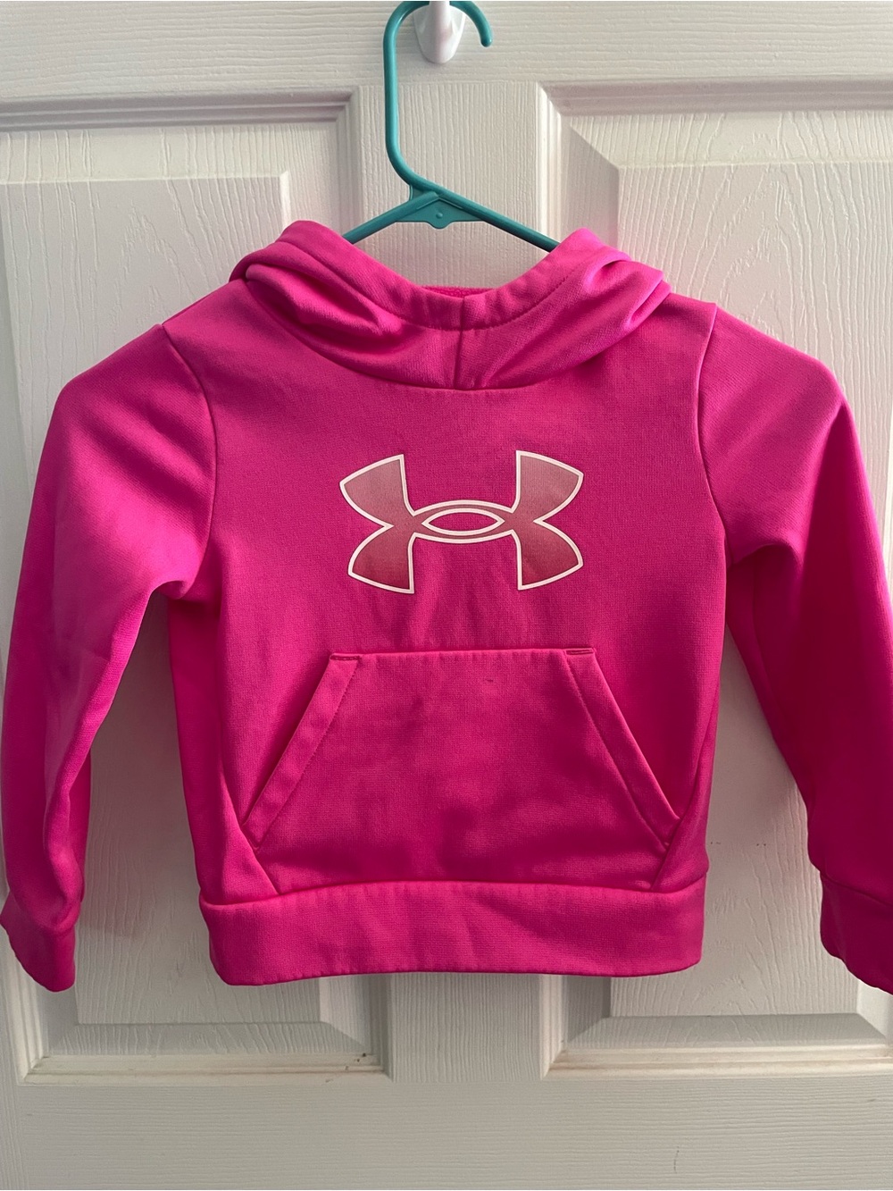 Under Armour Little Girls Bright Pink Hoodie with White Logo